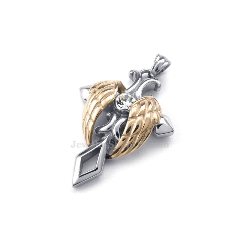 Colar Com Pingente De Cruz De Titânio Com Asas De Anjo Em Ouro Rosa (Corrente Grátis)