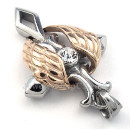 Colar Com Pingente De Cruz De Titânio Com Asas De Anjo Em Ouro Rosa (Corrente Grátis)