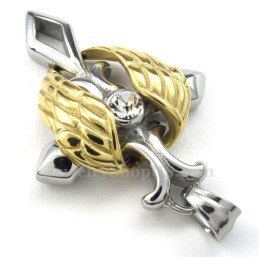 Colar Com Pingente De Cruz De Titânio Com Asas De Anjo Douradas (Corrente Grátis)