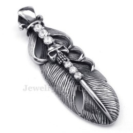 Colar Com Pingente De Pena De Titânio Adornado Com Caveira (Corrente Grátis)