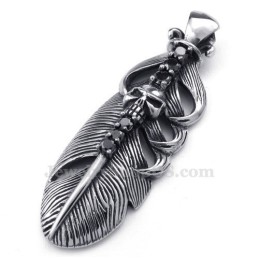 Colar Com Pingente De Pena De Titânio Adornado Com Caveira (Corrente Grátis)
