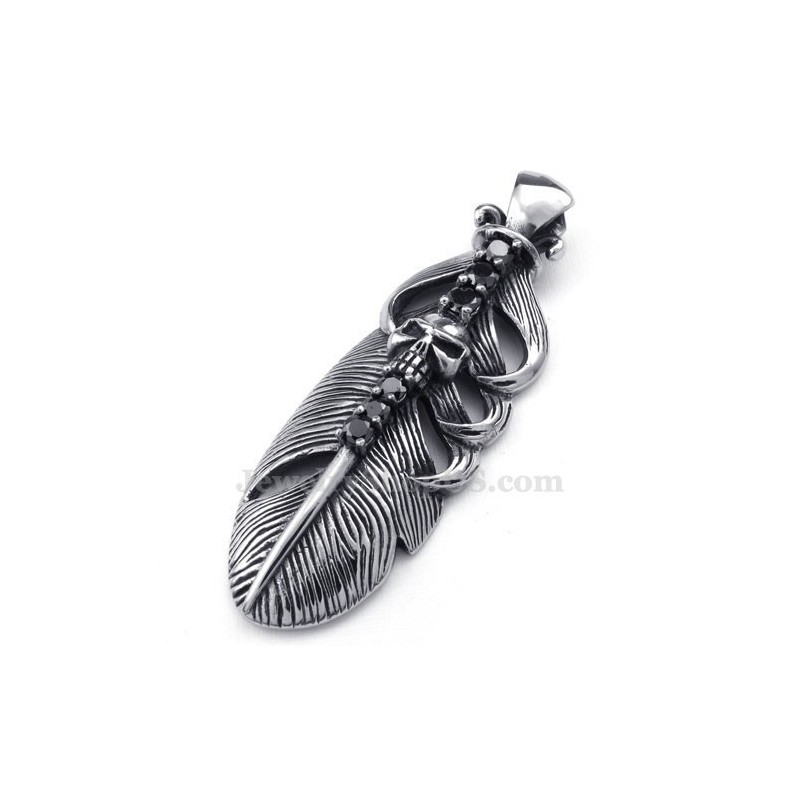 Colar Com Pingente De Pena De Titânio Adornado Com Caveira (Corrente Grátis) Colar Com Pingente De Pena De Titânio Adornado Com Caveira (Corrente Grátis)