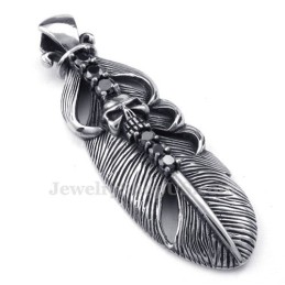 Colar Com Pingente De Pena De Titânio Adornado Com Caveira (Corrente Grátis)