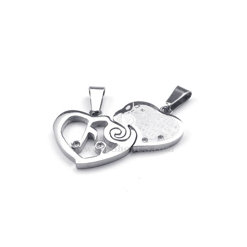 Colar Com Pingente De Corações De Casal Em Titânio Prateado (Corrente Grátis) (Um Par) Colar Com Pingente De Corações De Casal Em Titânio Prateado (Corrente Grátis) (Um Par)