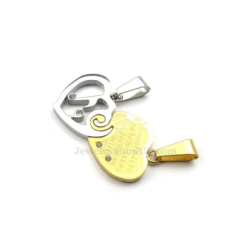 Colar Com Pingente De Corações De Titânio Dourado E Prateado (Corrente Grátis) (Um Par)