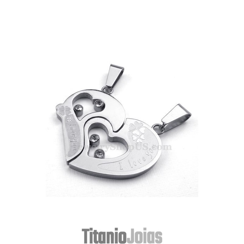 Colar Com Pingente De Corações De Titânio Prateado (Corrente Grátis) (Um Par) Colar Com Pingente De Corações De Titânio Prateado (Corrente Grátis) (Um Par)