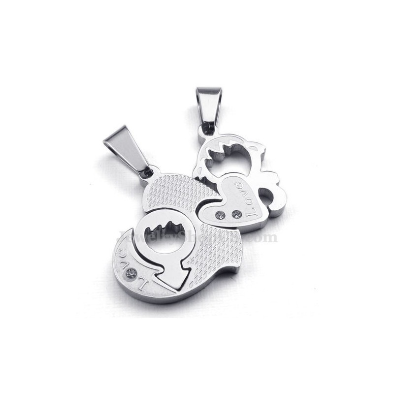 Colar Com Pingente De Dois Corações De Titânio (Corrente Grátis) (Um Par)