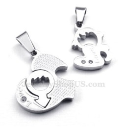 Colar Com Pingente De Dois Corações De Titânio (Corrente Grátis) (Um Par)