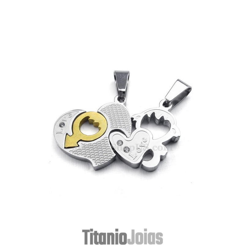 Colar Com Pingente De Dois Corações De Titânio (Corrente Grátis) (Um Par) Colar Com Pingente De Dois Corações De Titânio (Corrente Grátis) (Um Par)