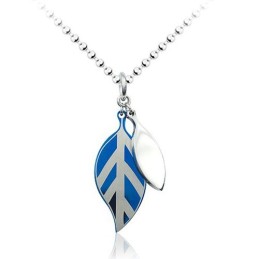 Pingente De Titânio Com Folha Azul Da Moda - Corrente Grátis