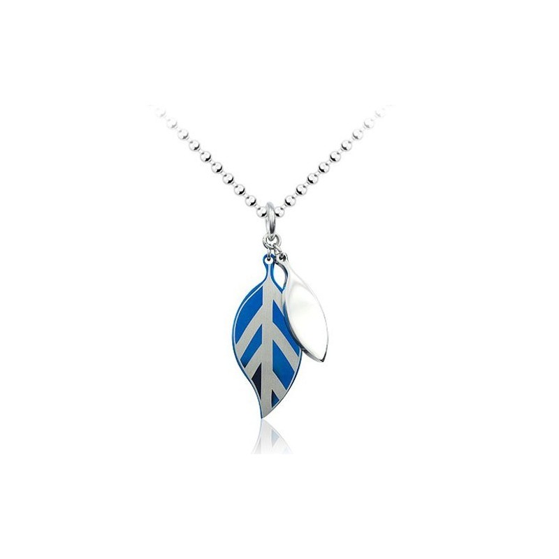 Pingente De Titânio Com Folha Azul Da Moda - Corrente Grátis