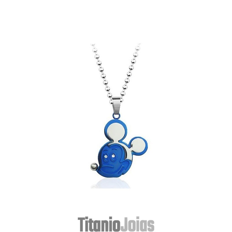 Pingente De Titânio Azul Do Mickey Mouse - Corrente Grátis Pingente De Titânio Azul Do Mickey Mouse - Corrente Grátis