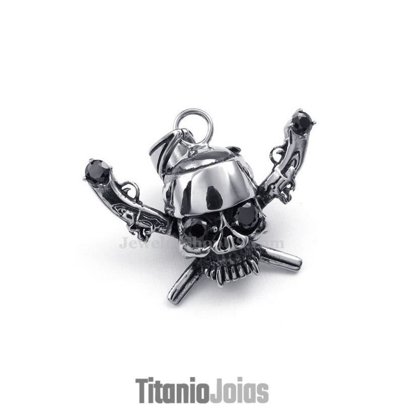 Colar Com Pingente De Caveira Pirata De Titânio Requintado (Corrente Grátis) Colar Com Pingente De Caveira Pirata De Titânio Requintado (Corrente Grátis)
