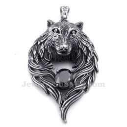 Colar Com Pingente De Lobo Em Titânio E Zircônia Preta (Corrente Grátis)