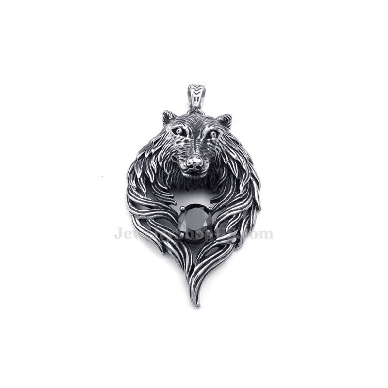 Colar Com Pingente De Lobo Em Titânio E Zircônia Preta (Corrente Grátis) Colar Com Pingente De Lobo Em Titânio E Zircônia Preta (Corrente Grátis)