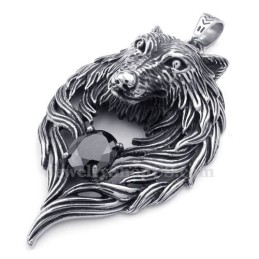 Colar Com Pingente De Lobo Em Titânio E Zircônia Preta (Corrente Grátis)