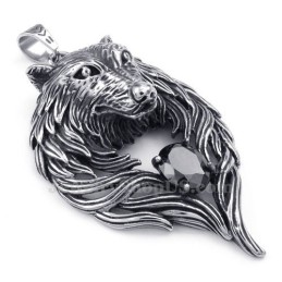 Colar Com Pingente De Lobo Em Titânio E Zircônia Preta (Corrente Grátis)