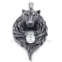 Colar Com Pingente De Lobo Em Titânio E Zircônia Branca (Corrente Grátis)