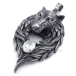 Colar Com Pingente De Lobo Em Titânio E Zircônia Branca (Corrente Grátis)