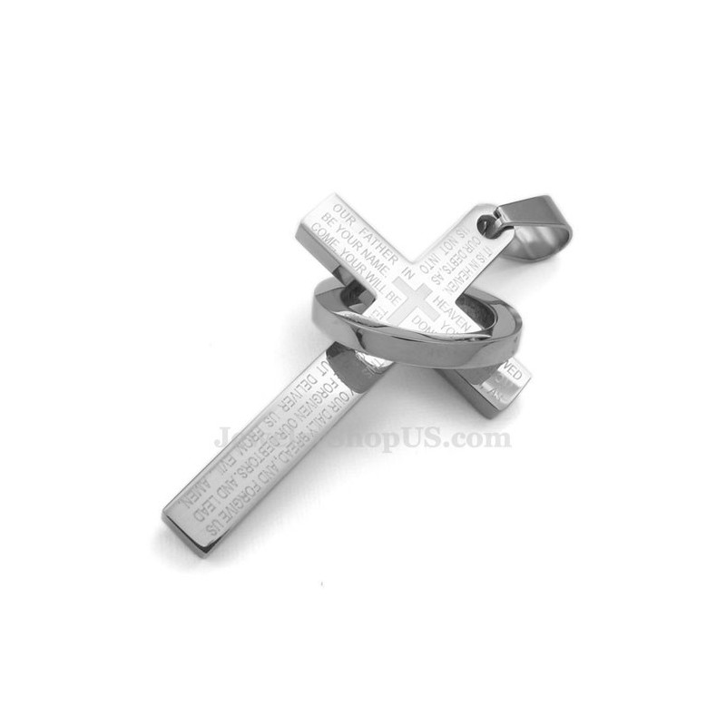 Colar Com Pingente De Cruz De Titânio Com Escritura (Corrente Grátis)