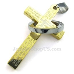 Colar Com Pingente De Cruz Em Titânio E Ouro (Corrente Grátis)