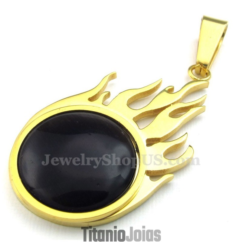 Colar Com Pingente De Bola De Fogo Em Titânio E Ouro (Corrente Grátis) Colar Com Pingente De Bola De Fogo Em Titânio E Ouro (Corrente Grátis)