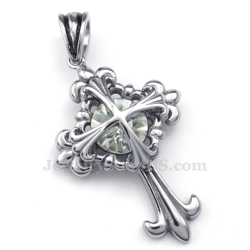 Colar Com Pingente De Cruz Em Forma De Flor De Titânio E Zircônia Branca (Corrente Grátis) Colar Com Pingente De Cruz Em Forma De Flor De Titânio E Zircônia Branca (Corrente Grátis)