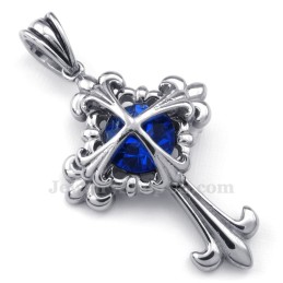 Colar Com Pingente De Cruz Em Forma De Flor De Titânio E Zircônia Azul (Corrente Grátis)