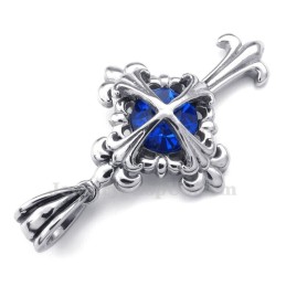 Colar Com Pingente De Cruz Em Forma De Flor De Titânio E Zircônia Azul (Corrente Grátis)