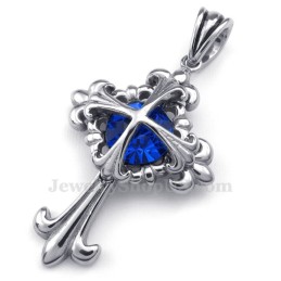 Colar Com Pingente De Cruz Em Forma De Flor De Titânio E Zircônia Azul (Corrente Grátis)
