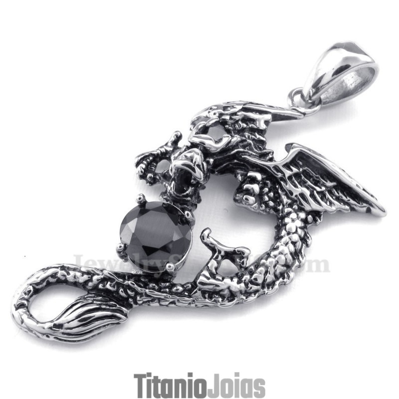 Colar Com Pingente De Pterossauro Em Titânio E Zircônia Preta (Corrente Grátis) Colar Com Pingente De Pterossauro Em Titânio E Zircônia Preta (Corrente Grátis)