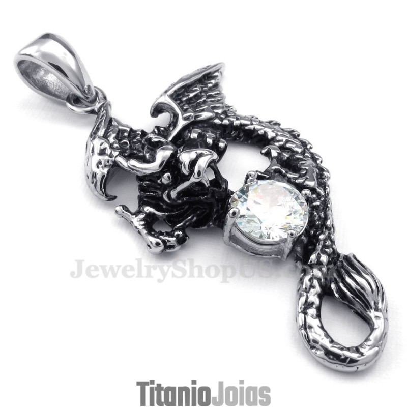 Colar Com Pingente De Pterossauro De Titânio E Zircônia Branca (Corrente Grátis) Colar Com Pingente De Pterossauro De Titânio E Zircônia Branca (Corrente Grátis)