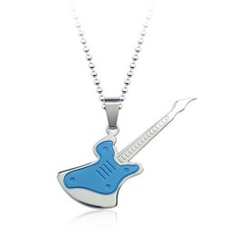 Pingente De Guitarra Azul De Titânio Da Moda - Corrente Grátis
