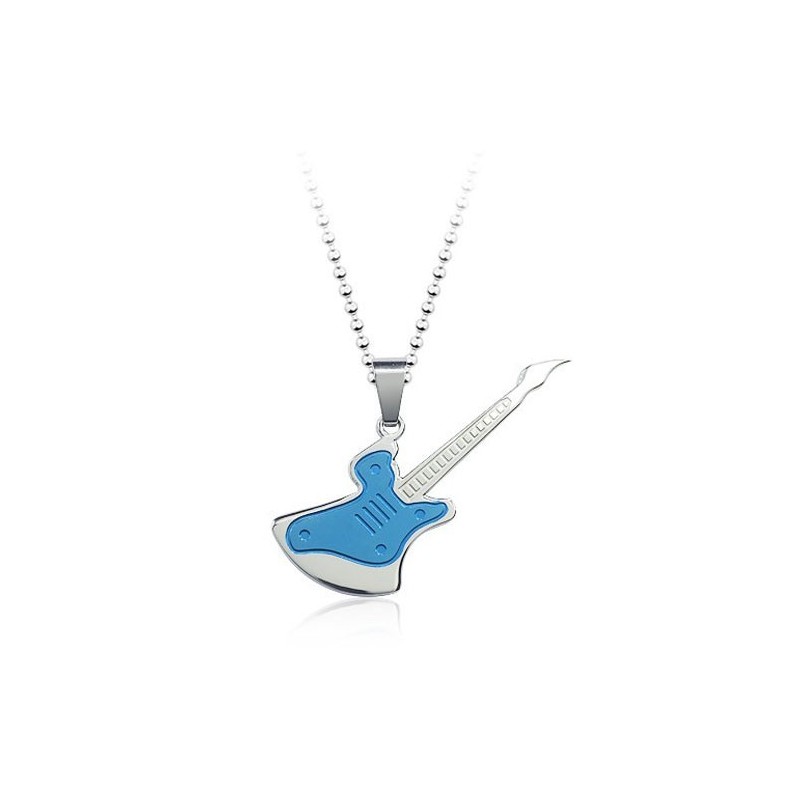 Pingente De Guitarra Azul De Titânio Da Moda - Corrente Grátis Pingente De Guitarra Azul De Titânio Da Moda - Corrente Grátis