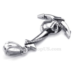 Colar Com Pingente De Âncora E Caveira De Titânio (Corrente Grátis)