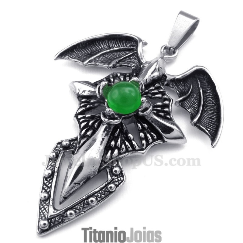 Colar Com Pingente De Pterossauro De Titânio Com Contas Verdes (Corrente Grátis) Colar Com Pingente De Pterossauro De Titânio Com Contas Verdes (Corrente Grátis)