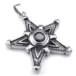 Colar Com Pingente De Estrela Da Sorte Em Titânio E Zircônia Preta (Corrente Grátis)