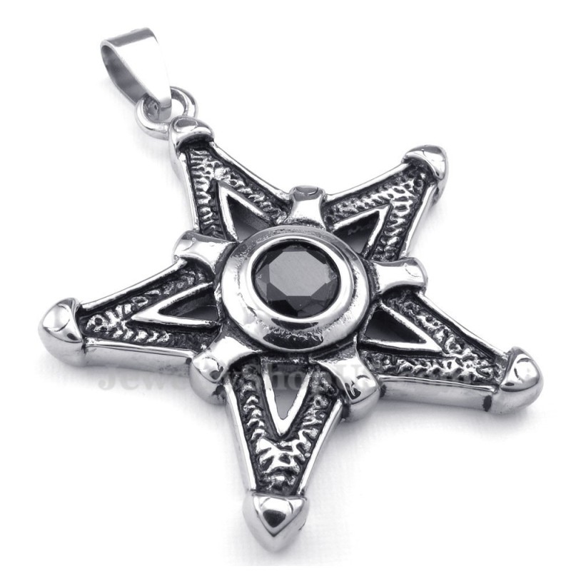 Colar Com Pingente De Estrela Da Sorte Em Titânio E Zircônia Preta (Corrente Grátis)
