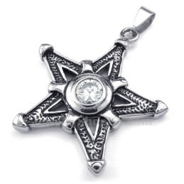 Colar Com Pingente De Estrela Da Sorte Em Titânio E Zircônia Branca (Corrente Grátis)