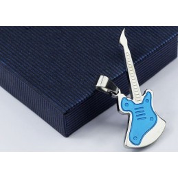Pingente De Guitarra Azul De Titânio Da Moda - Corrente Grátis
