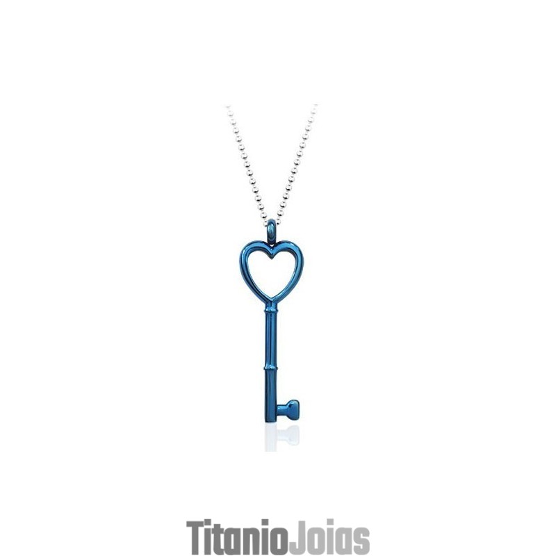 Pingente De Titânio Com Chave Em Forma De Coração - Corrente Grátis