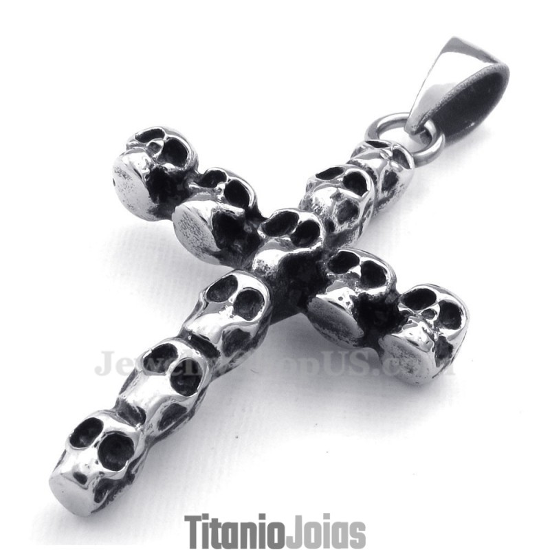 Colar Com Pingente De Cruz De Caveira De Titânio (Corrente Grátis)