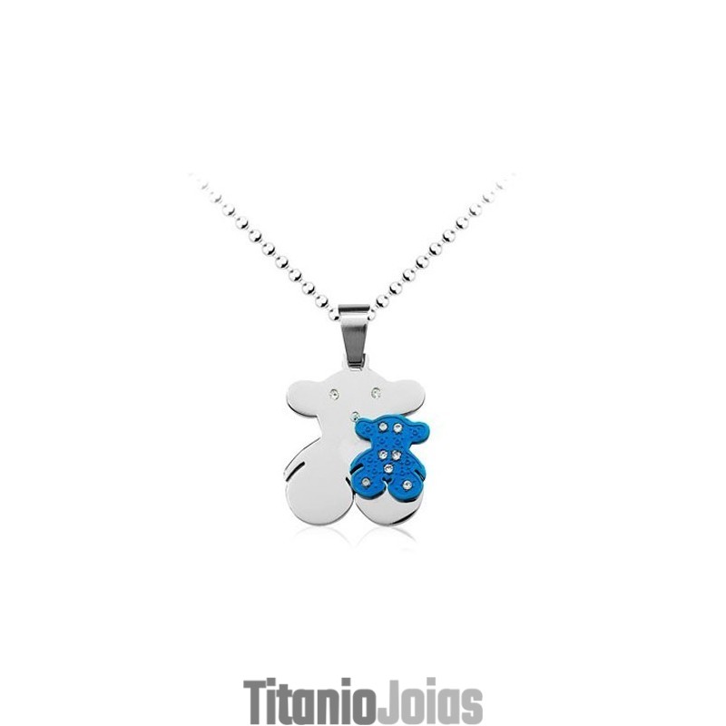 Pingente De Titânio Tous Azul E Prata Com Pingente Em Formato De Coração - Corrente Grátis Pingente De Titânio Tous Azul E Prata Com Pingente Em Formato De Coração - Corrente Grátis
