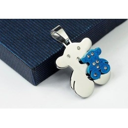 Pingente De Titânio Tous Azul E Prata Com Pingente Em Formato De Coração - Corrente Grátis