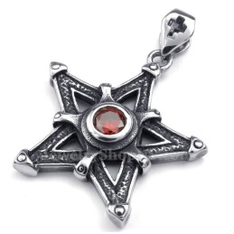 Colar Com Pingente De Estrela De Titânio E Zircônia Vermelha (Corrente Grátis)