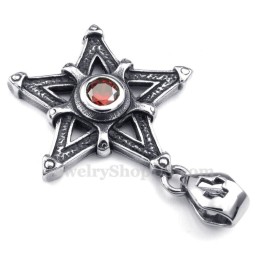 Colar Com Pingente De Estrela De Titânio E Zircônia Vermelha (Corrente Grátis)
