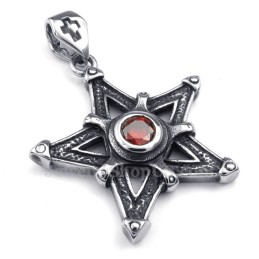 Colar Com Pingente De Estrela De Titânio E Zircônia Vermelha (Corrente Grátis)