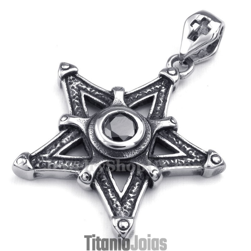 Colar Com Pingente De Estrela De Titânio E Zircônia Preta (Corrente Grátis) Colar Com Pingente De Estrela De Titânio E Zircônia Preta (Corrente Grátis)