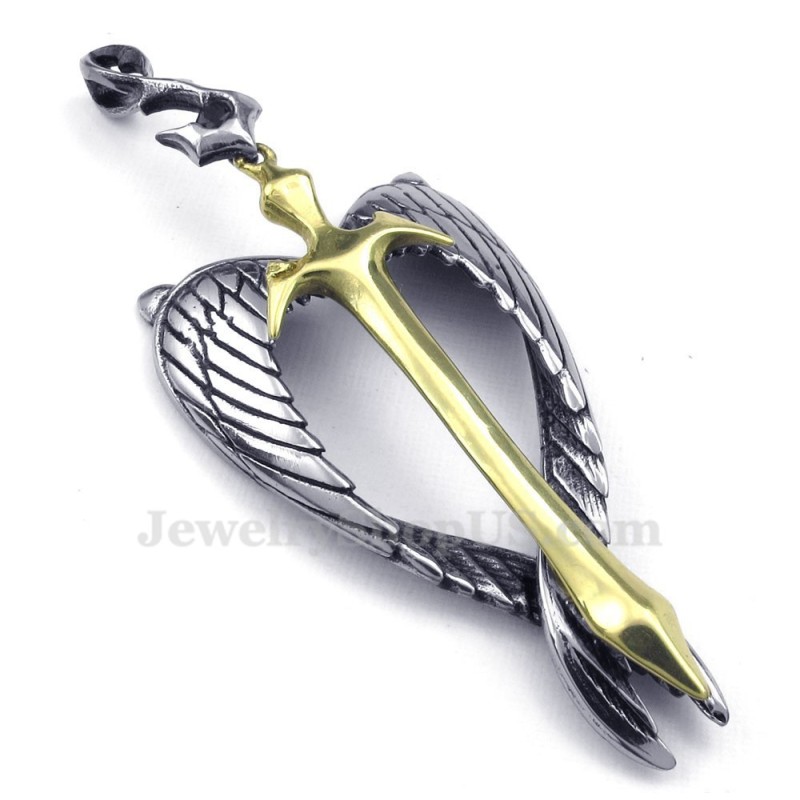 Colar Com Pingente De Cruz De Titânio E Ouro Wings (Corrente Grátis) Colar Com Pingente De Cruz De Titânio E Ouro Wings (Corrente Grátis)