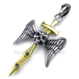 Colar Com Pingente De Cruz De Caveira E Espada Dourada De Titânio (Corrente Grátis)